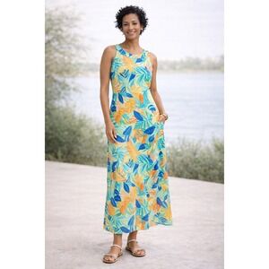 Talbots Sleeveless Petite Jersey Maxi Dress Gathered Leaves Size Petite S/M